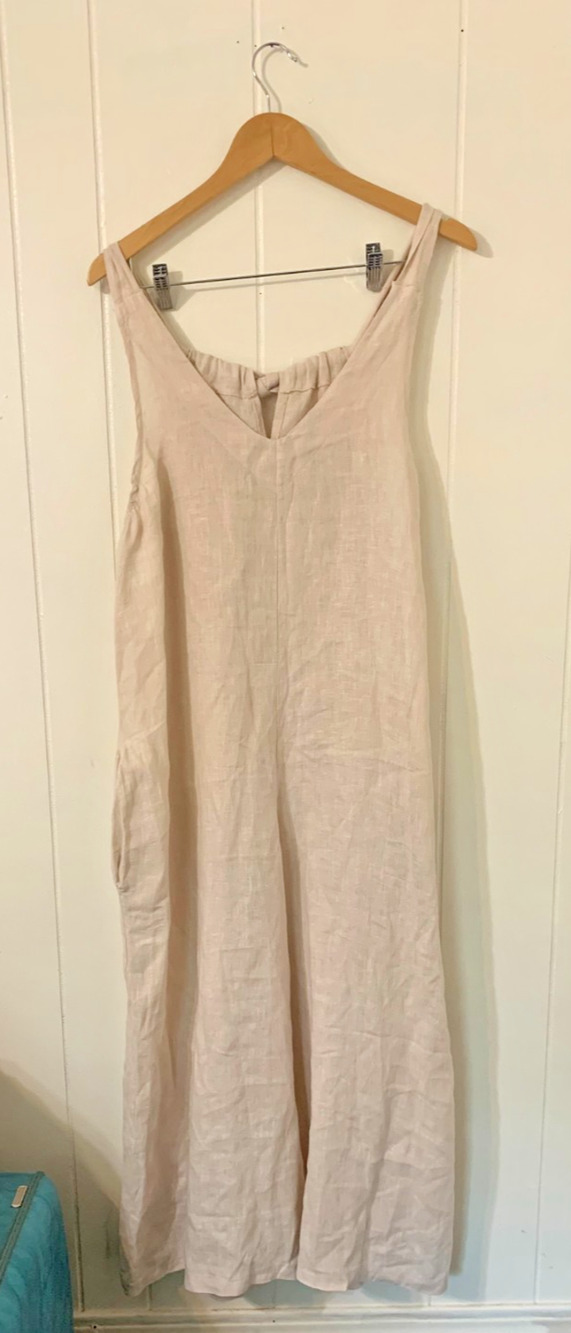 Palazzo Romper 100%Linen Made N Italy L Tan Jumpsuit Beachy Resort Lagenlook
